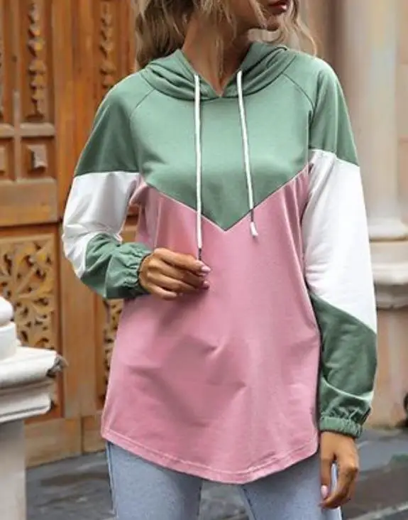 

Women's Sweatshirts 2025 Spring Autumn New Long Sleeved Color Blocked Loose Fit Casual Versatile Daily Hooded Top