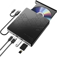 5 in 1 External CD DVD Drive, CD Burner USB 3.0 with 2 USB Ports and 2 TF/SD Card Slots, Optical Disk Drive for PC Laptop