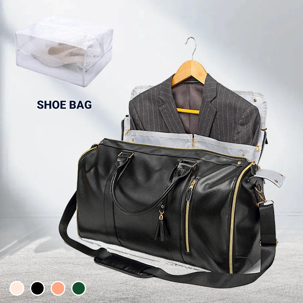 

Дорожная сумка-даффл 55 л, большая вместимость, из искусственной кожи, с отдельной сумкой для обуви, складная, для одежды, полностью черная