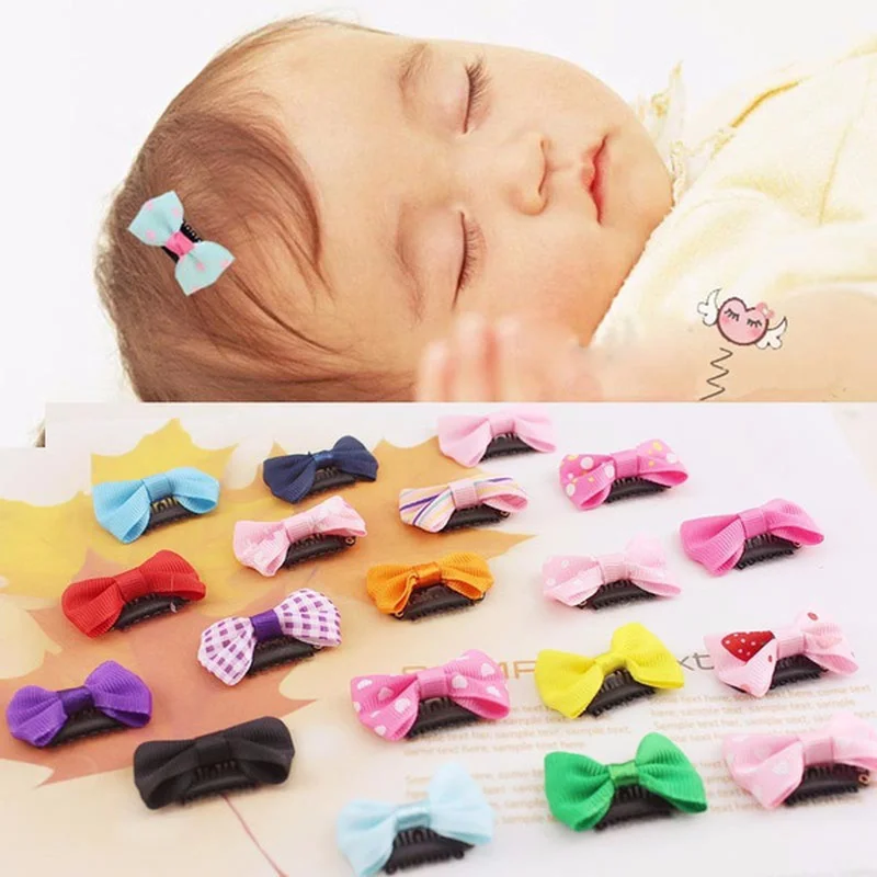 10-50Pcs Baby Girl Hair Clips Candy Color Dot Cotton Print Safety Hairpin Baby Mini Hair Clip Children Cute Bow Hair Accessories