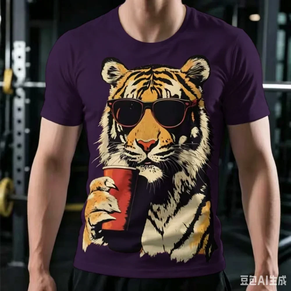 3D Printed Roaring Tiger Animal T-Shirt For Men Wildlifes Graphic Short Sleeve Tees Summer Casual Street Top Round Neck T Shirts