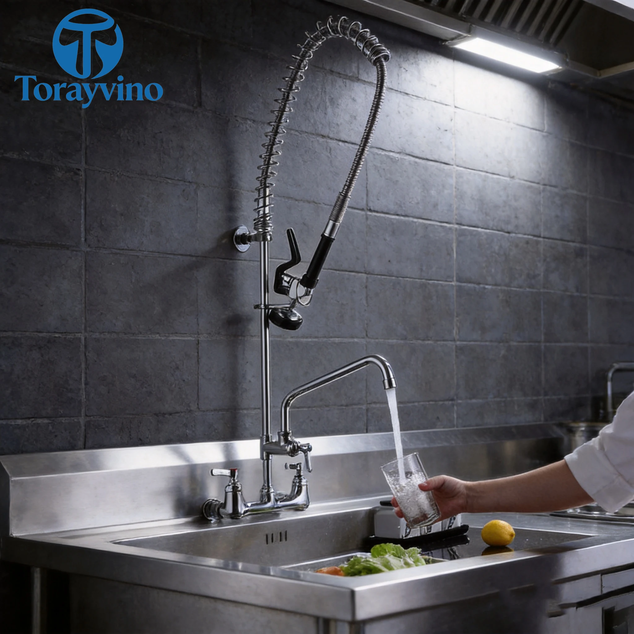 Torayvino Luxury Commercial Kitchen Faucet with Pull Down Sprayer Industrial Pre Rinse Spring Faucets Mixer for Multi-Functional