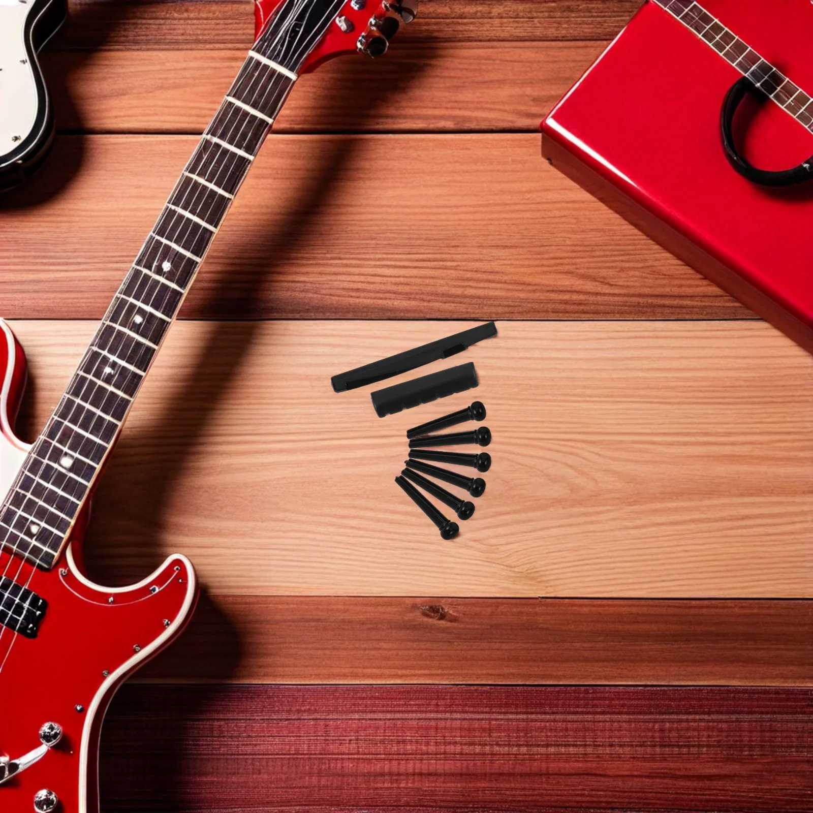 

4Sets Acoustic Guitar Bridge and Saddle Nut Replacement Plastic Bridge Pins Stable Heavy Duty Folk Guitar Accessory Kit