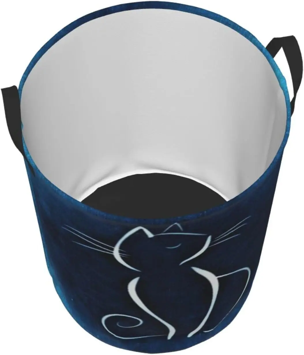 Cat Sketch Print Laundry Basket Circular Laundry Hamper With Handles Waterproof Dirty Clothes Storage Basket For Bedroom