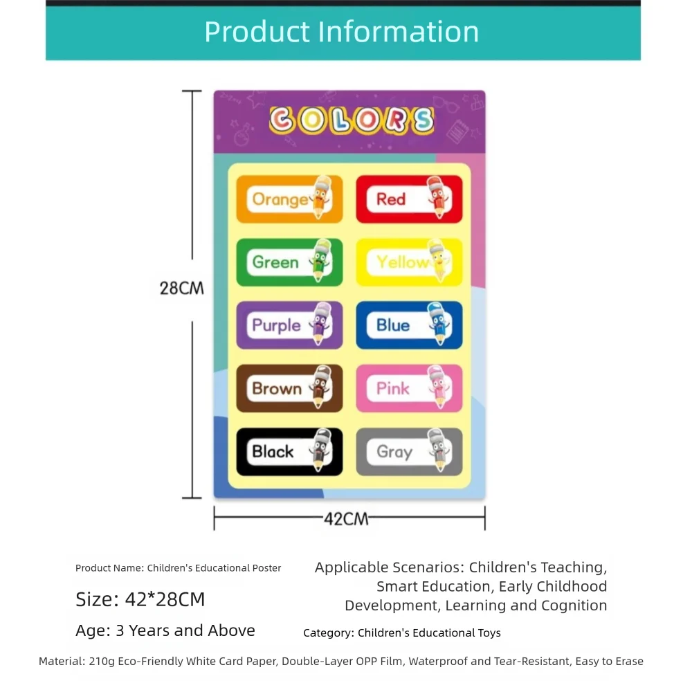 โปสเตอร์ตัวเลข 16 ชิ้น โปสเตอร์ตัวอักษร แผนภูมิติดผนัง โปสเตอร์สีแบบอินเทอร์แอคทีฟ แผนภูมิการเรียนรู้ตัวอักษรแบบพกพา ภาพประกอบสีสันสดใส