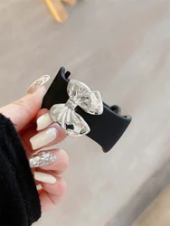 Y2k Cute 3D Silver Bowknot Strap For Apple Watch Band 49mm 45 44 41 42 38 40 Correa Men Women Band For Watch Series 9 8 7 SE 6 5