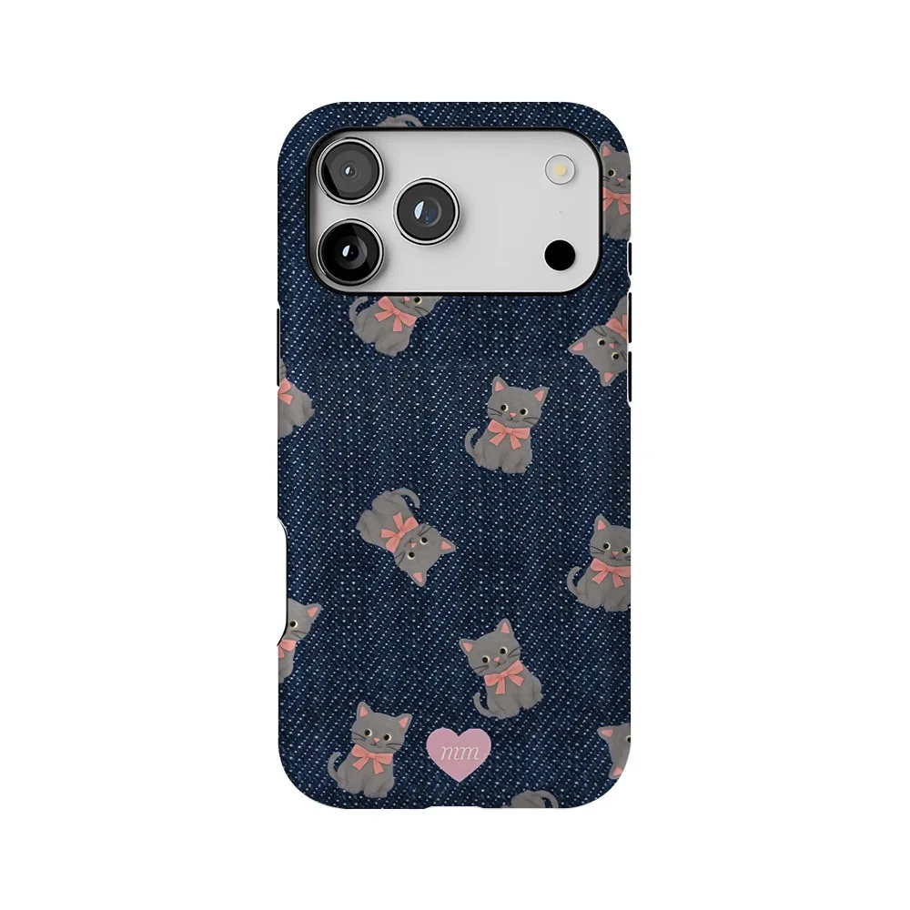 

Cute Cat with A Deep Blue Bow Case for IPHONE 17 16ProMax 15 14 13 12 11 PRO Plus XR Acrylic TPU Two in One Magnetic Phone Cases