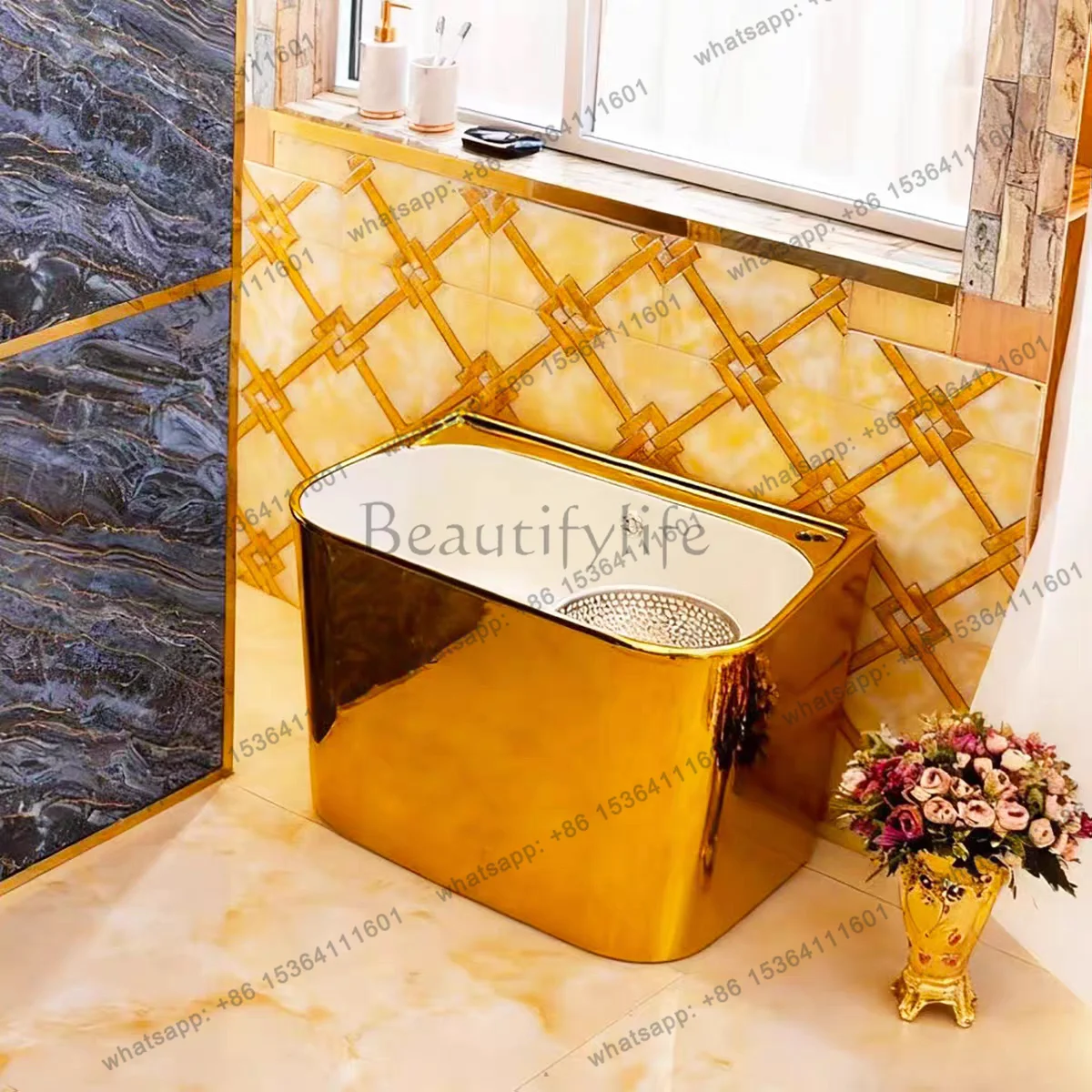 European-style household ceramic mop pool Household automatic launching with drain basket mop basin
