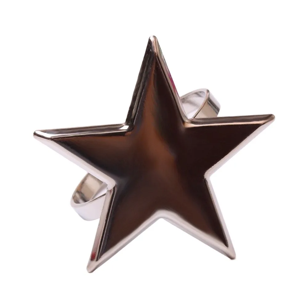 Metal Star Napkin Rings 6 pcs Gloss Electroplated Iron Napkin Holders for Table Setting Silver Navy Red Colors