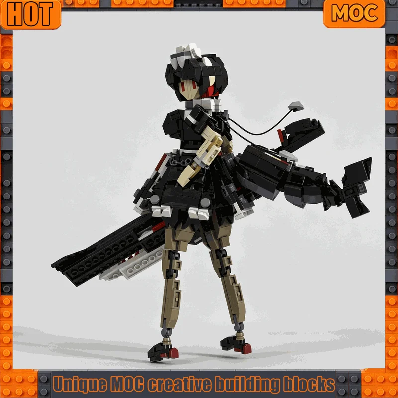 869PCS MOC Black Anime Style Girl Figure Cartoon Character Model Custom Building Blocks DIY Assembly Creative Display Toy Gift