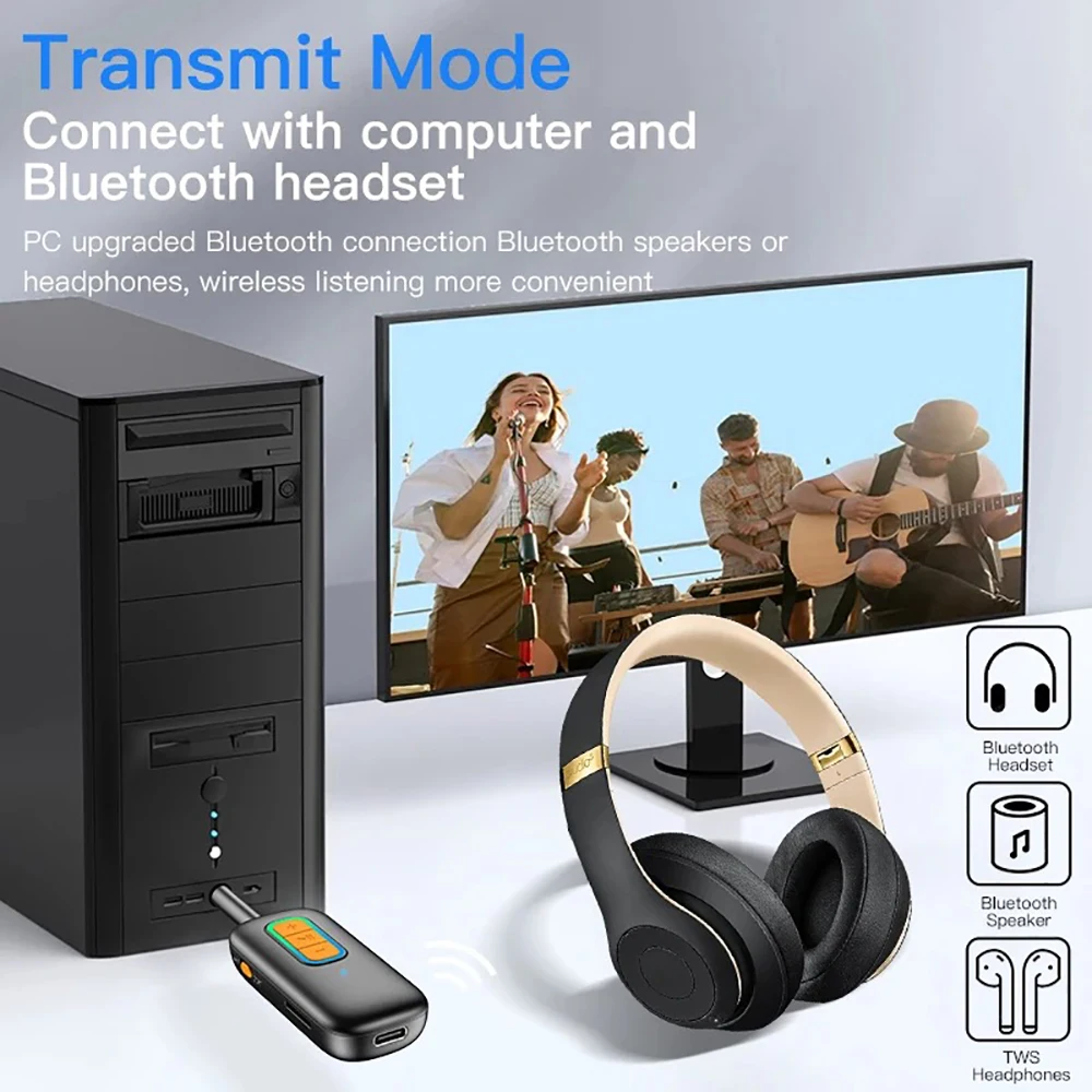 Transmisor y receptor de Audio Bluetooth 5,4 2 en 1 adaptador de Audio auxiliar inalámbrico de 3,5mm transmisor Bluetooth para TV auriculares de