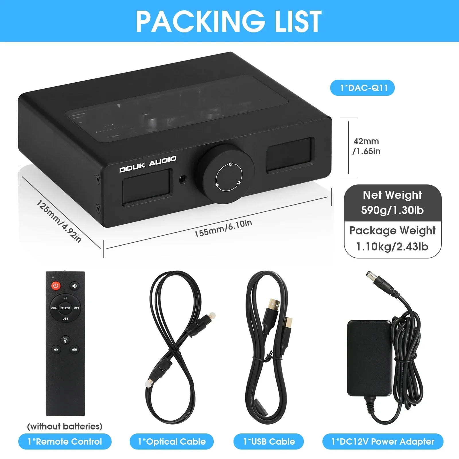 Douk Audio HiFi ESS9038Q2M+AK4493 USB DAC Audio Adapter COAX/OPT Digital to Analog Converter DSD256 DAC-Q11