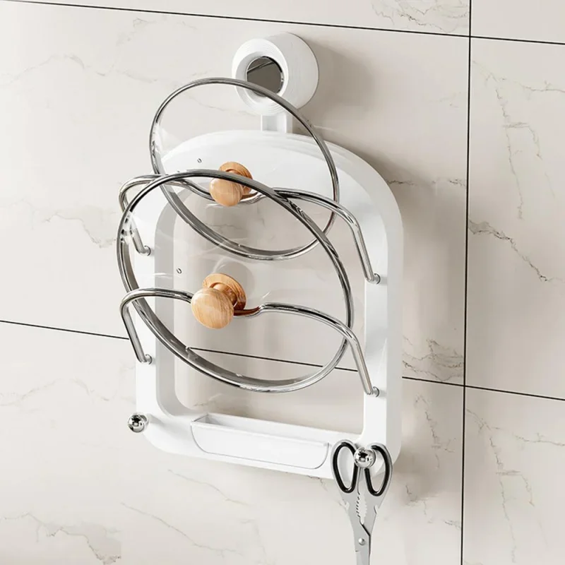 Wall-Mounted Pot Lid Rack with Strong Suction Cup, Multifunctional Kitchen Organizer, Pot Lid Holder, Cutting Board Stand