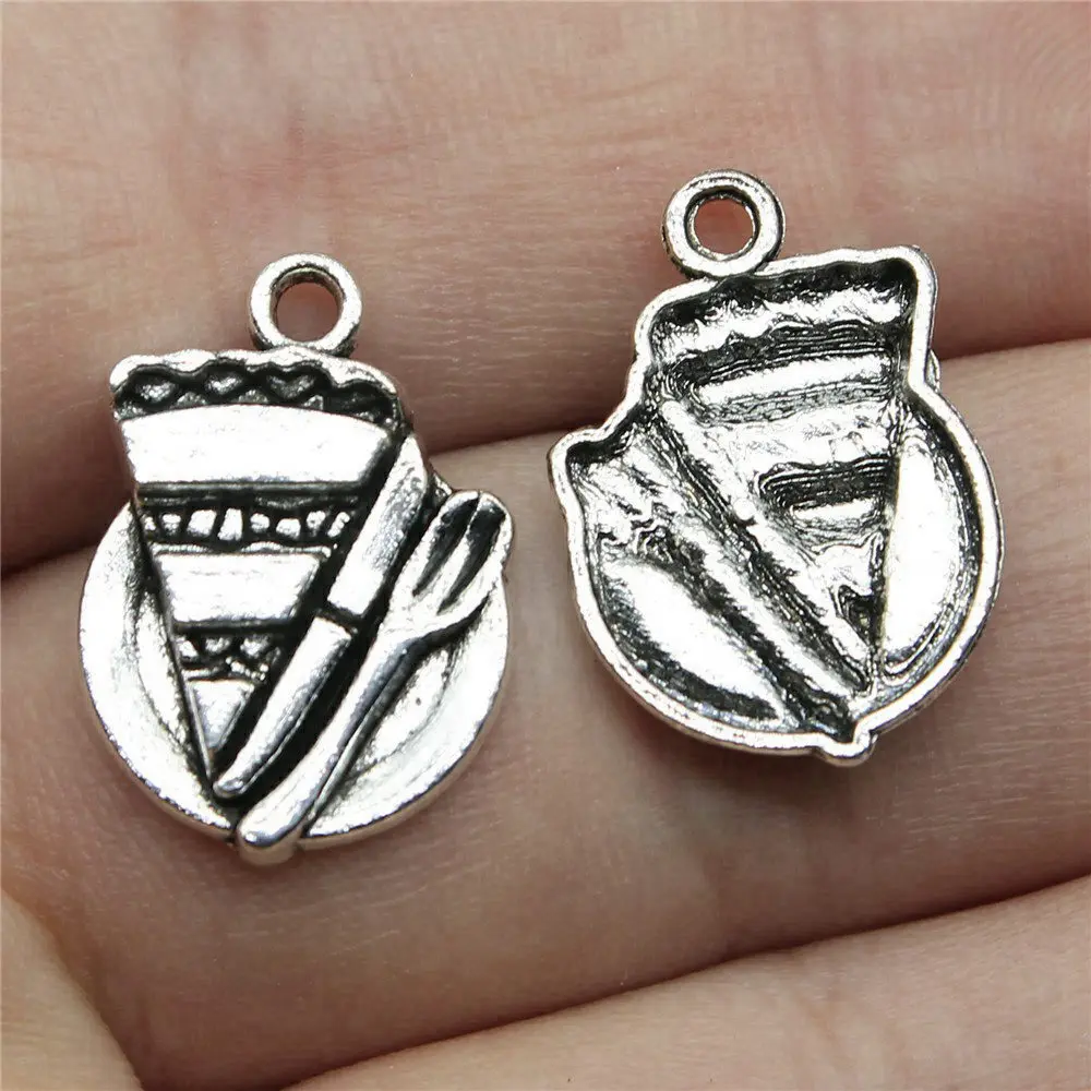 10pcs/lot 20x14mm Cake Charms For Jewelry Making Antique Silver Color 0.79x0.55inch