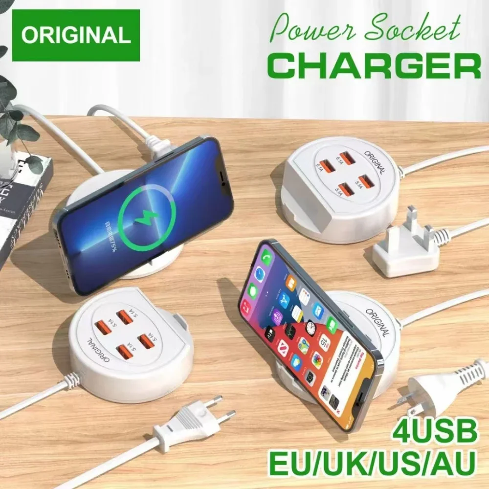 USB Power Strip Multifunctional PD 5.1A Quick Charging Plug Play 4 Ports USB Mini Extension Socket HUB Splitter Office Supplies