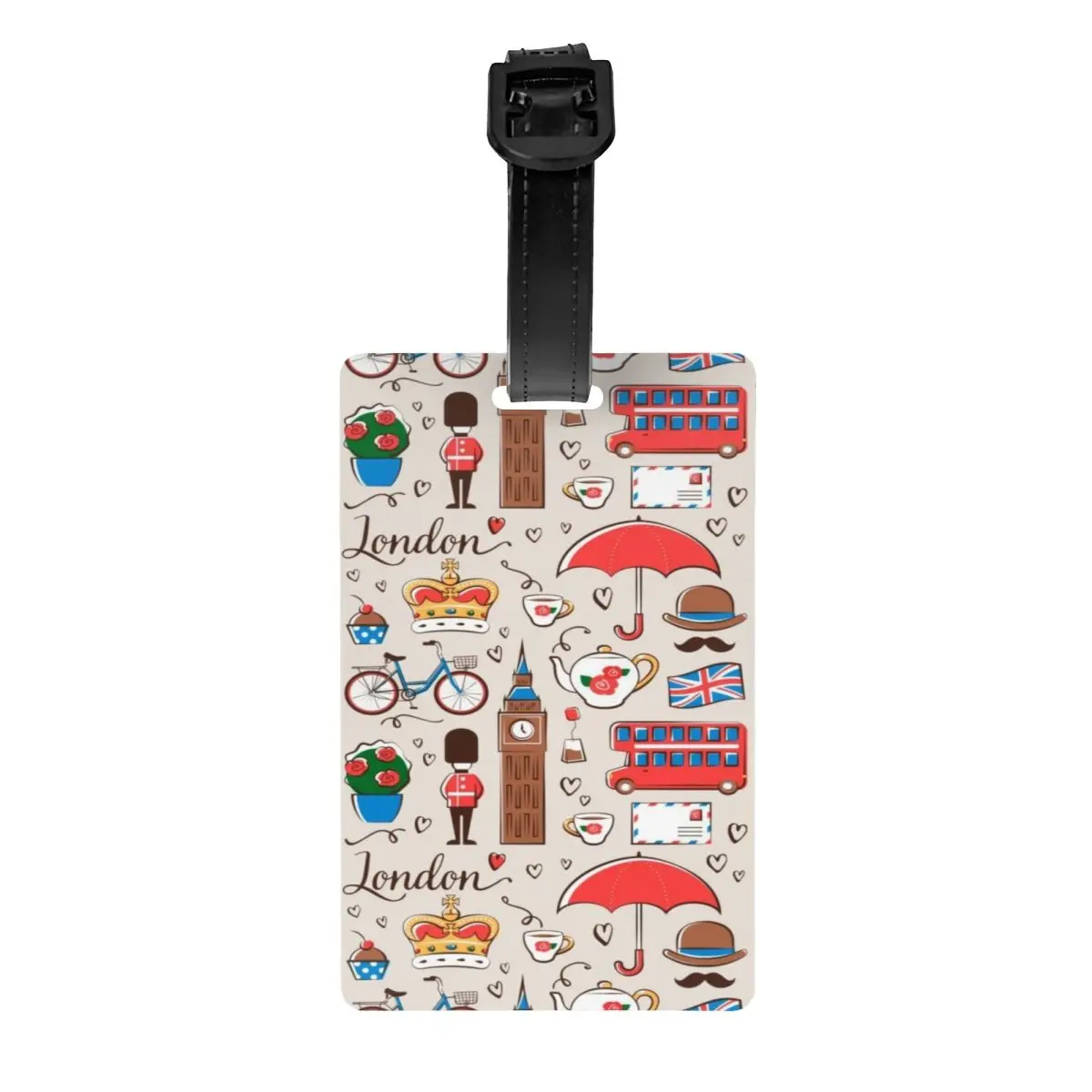 

Custom London Pattern Luggage Tag Privacy Protection British Flag UK Red Bus Baggage Tags Travel Bag Labels Suitcase