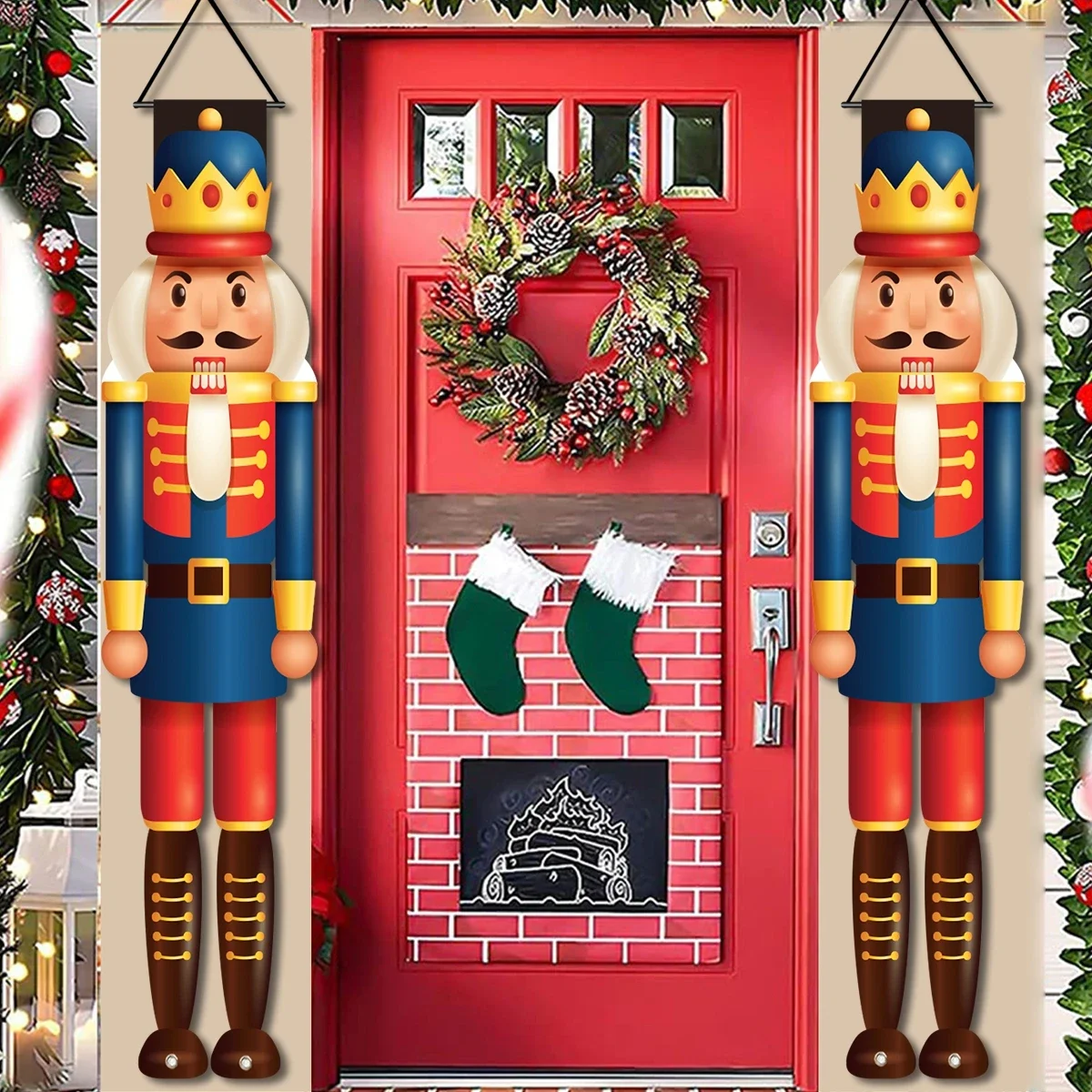 VIKAMA Paar Walnusssoldaten Weihnachts-Türpaare, Haustürpaare, Weihnachtsdekorationen, ohne Zubehör