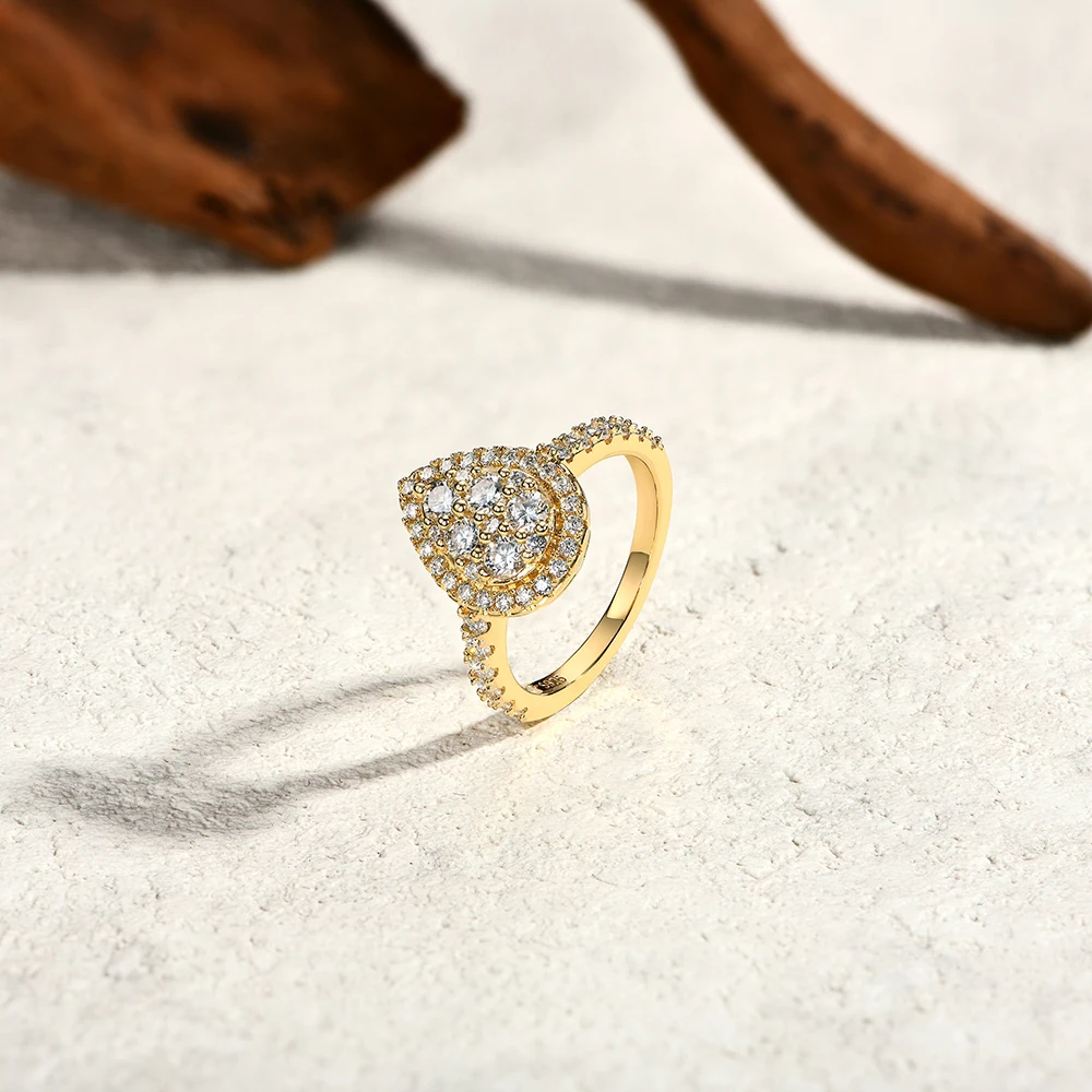 ATTAGEMS Round D VVS1 Moissanite Diamond Pear-Shaped Rings for Women S925 Sterling Silver Engagement Bride Vintage Jewelry Gifts