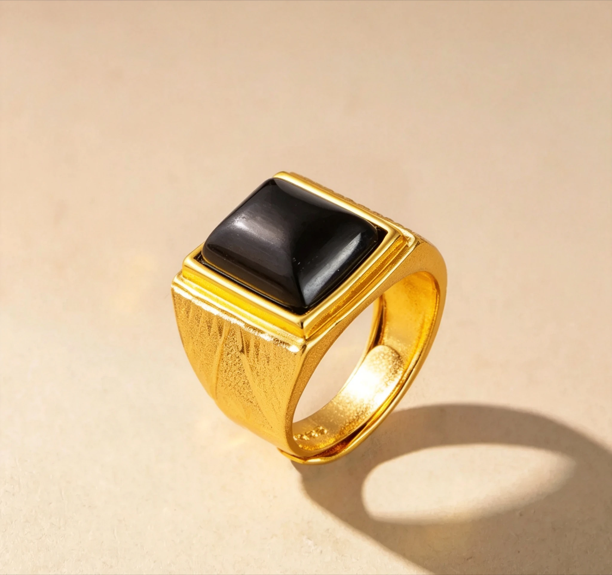 real gold inlaid obsidian ring for men with stylish opening and adjustment 9999 ring Giving gifts for friends