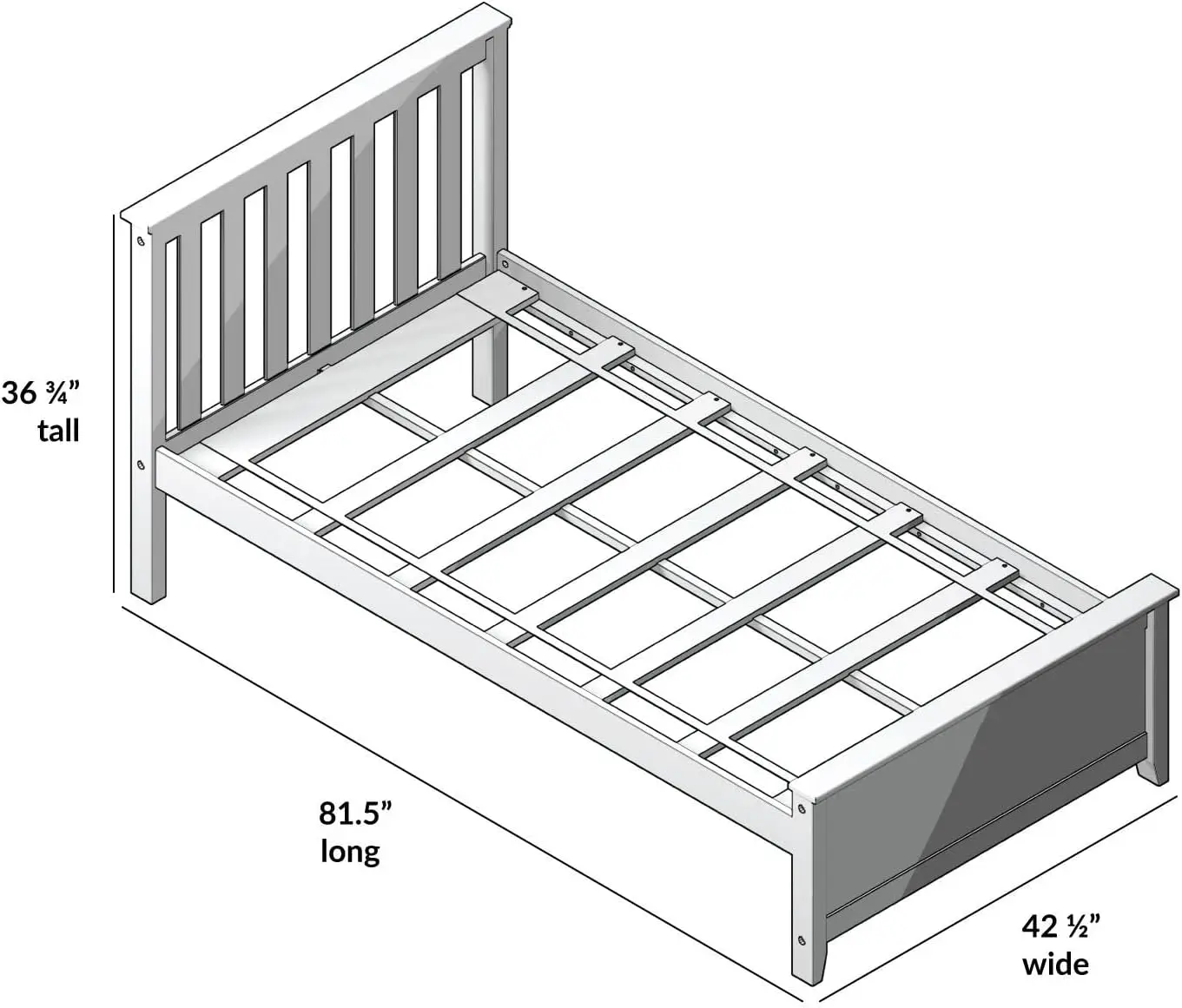 Twin Bed Frame with Slatted Headboard Solid Wood Platform Bed for Kids No Box Spring Needed Easy Assembly Grey