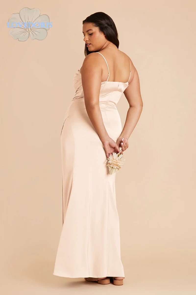 LoveDoris Bridesmaid Dress Slim Fitted A-line Wedding Dress Straps Backless Evening Dress High Split Prom Dress