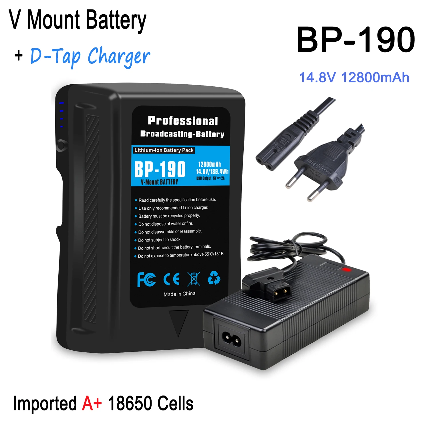 

BP-190 V Mount Battery + D-Tap Charger for Sony Broadcast Camcorder HDCAM XDCAM BL-BP150 ARRI Alexa LED Video Light BP Batteri