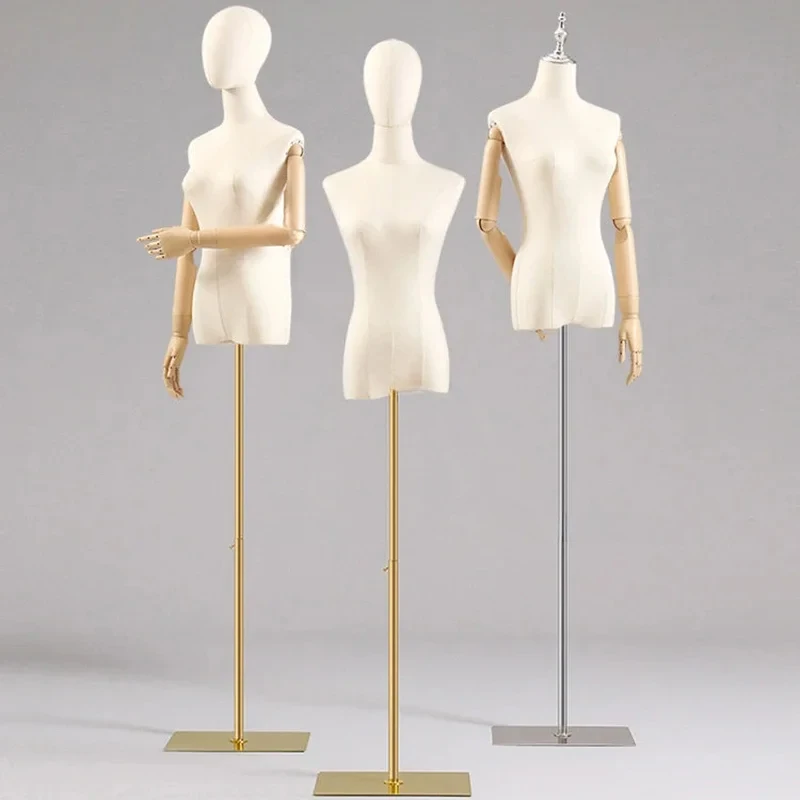 

Fabric Cover Female Half-body Mannequins with Iron Base for Wedding Clothing Display Dummy Mannequin Dress Form Adjustable Shelf