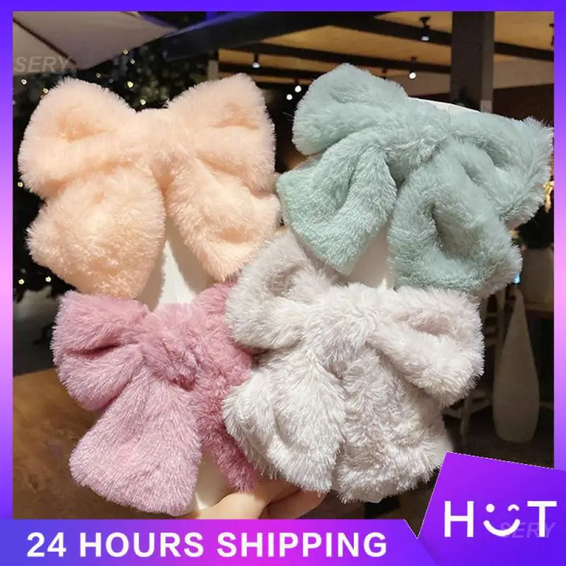 Hair Accessories Big Bow Cute Design White Hairpin Clothing Accessories Hair Clip On The Back Of The Head Plush Furry Clip White