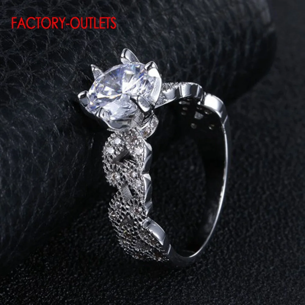 Genuine 925 Sterling Silver Rings For Women AAA Zircon Luxury Sparkling Female Crystal Rings For Anniversary Wedding Party