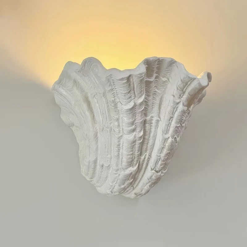 

Nordic French Shell Wall Lamp Designer Gypsum Lighting for Bedroom Staircase Foyer Aisle Atmosphere Bedside Background Lighting