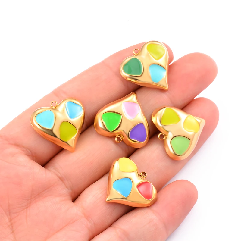 

3pcs Stainless Steel Enamel Heart Charms Cute Pendants for Jewelry Making DIY Women Kids Necklace Bracelet Earrings Supplies