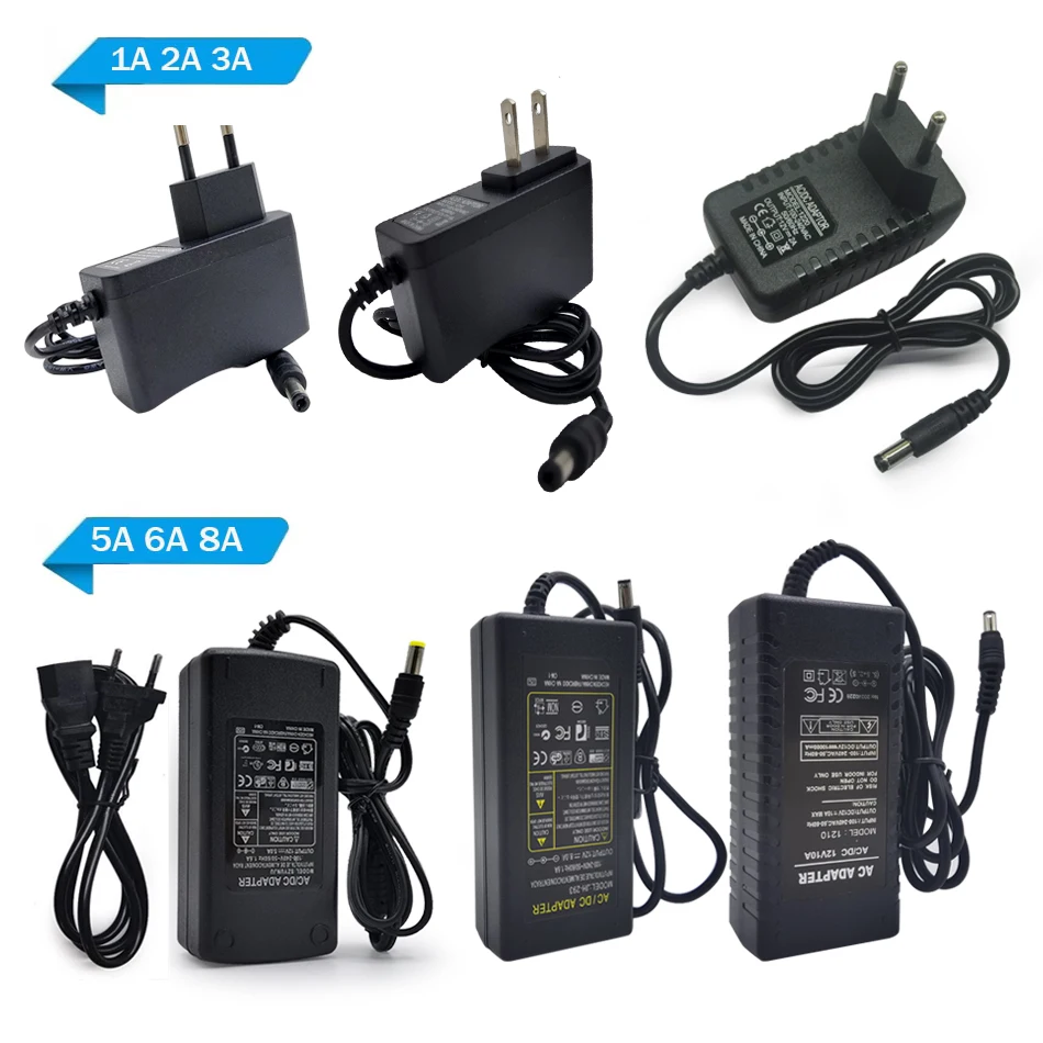 Power Adapter AC 90-240V To DC 5V 12V 24V EU US Lighting Transformer 1A 2A 3A 5A 6A 10A Use For WS2812B WS2811 LED Light Strip