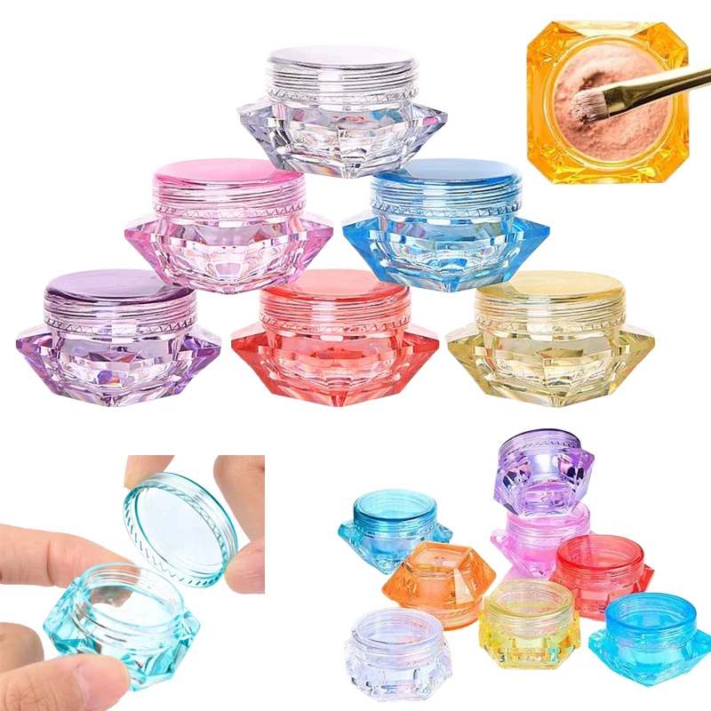 100Pcs Empty 3ml/5ml Mix-Color Plastic Diamond Shape Sample Jars Portable Cosmetic Containers For Cream Makeup Eye Shadow Powder