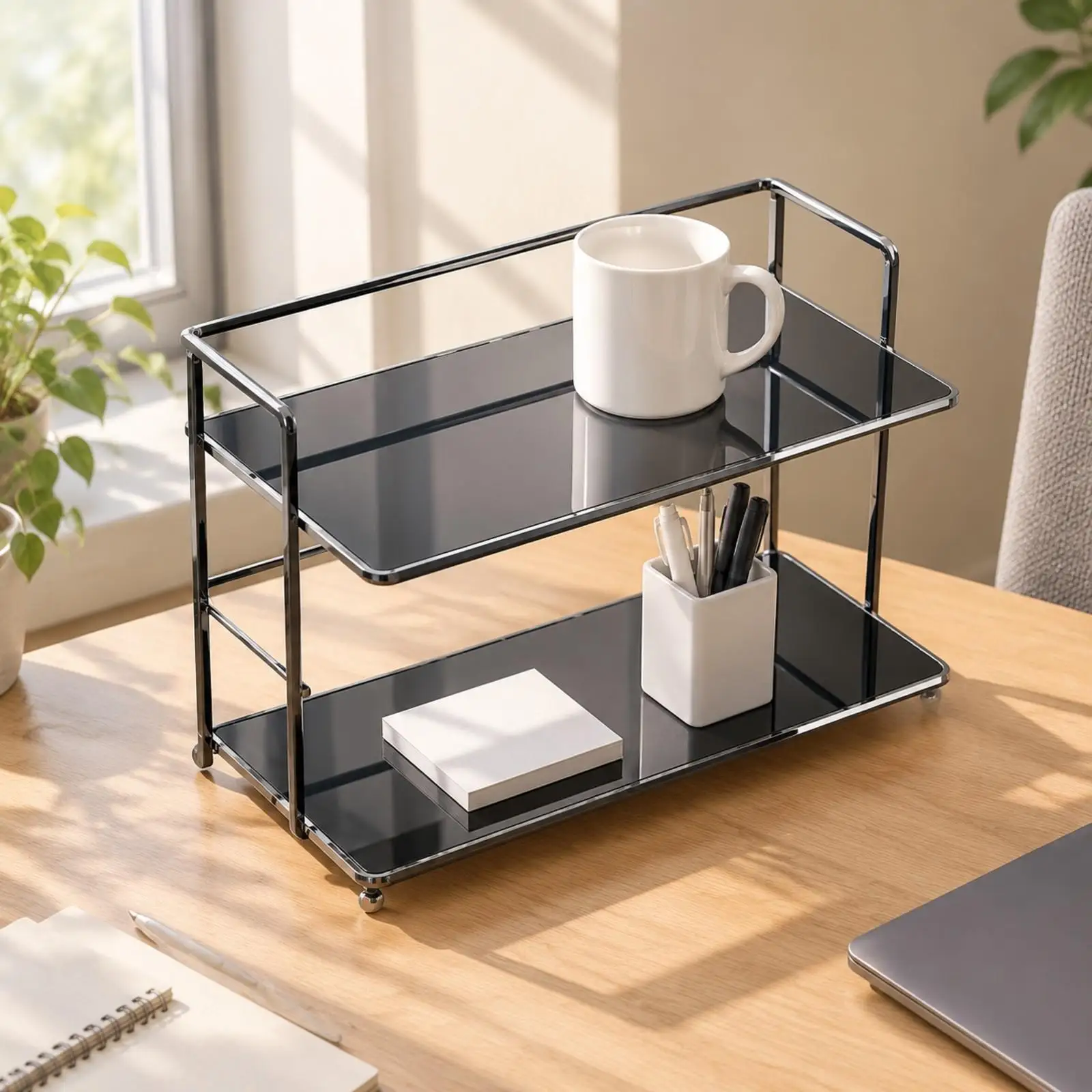 Desktop Storage Rack Shelf Organizer for Office Supplies Mugs Cups Cosmetics Iron Acrylic Compact Design