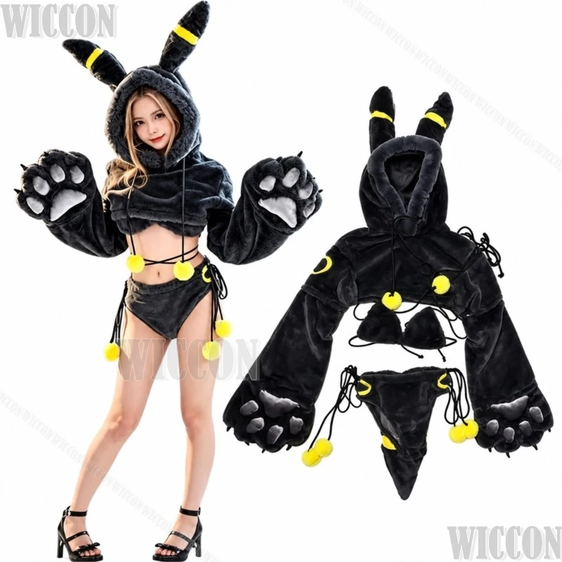 Anime Umbreon Cosplay Damen-Lingerie Kawaii Plüsch-Homewear Pfotenhandschuhe Kapuzenpullover Uniform Halloween Festival Fancy Comic Con