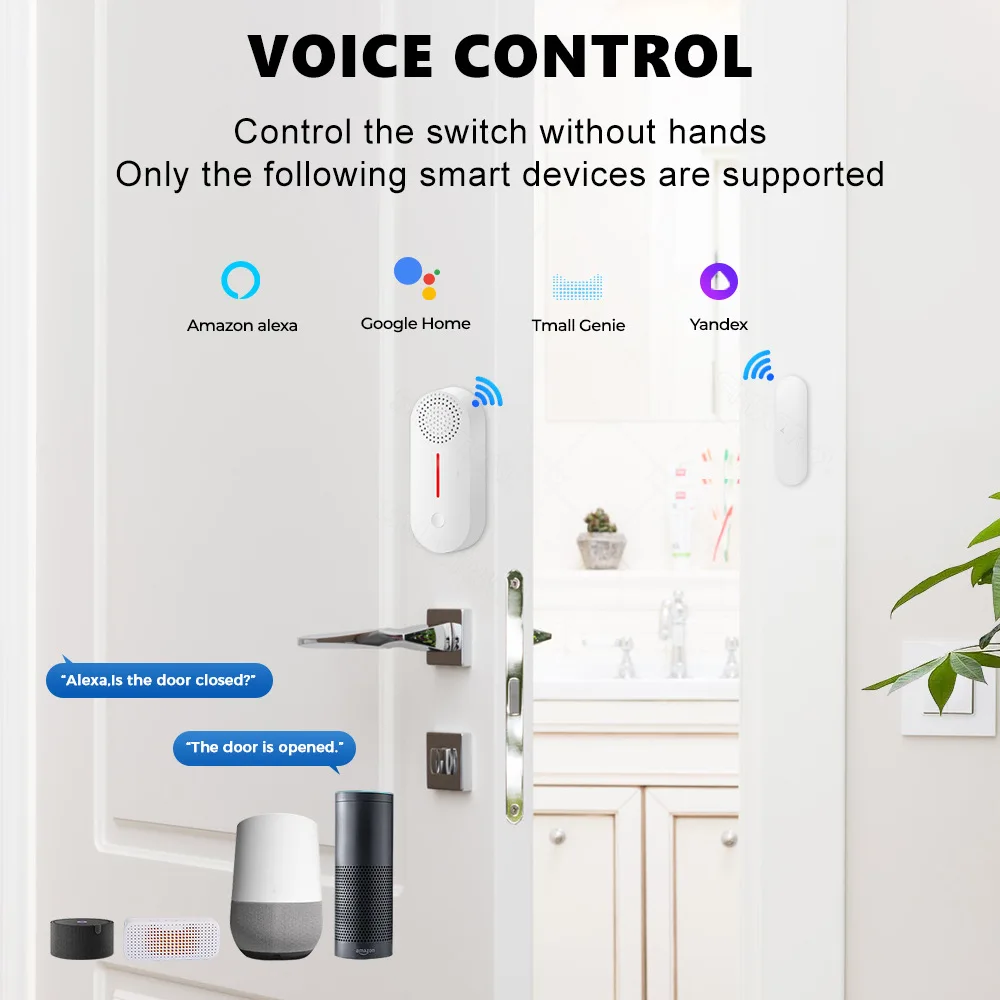 Tuya casa inteligente wi fi sensor de porta inteligente detector aberto fechado alarme sonoro residência proteção segurança para alexa google casa