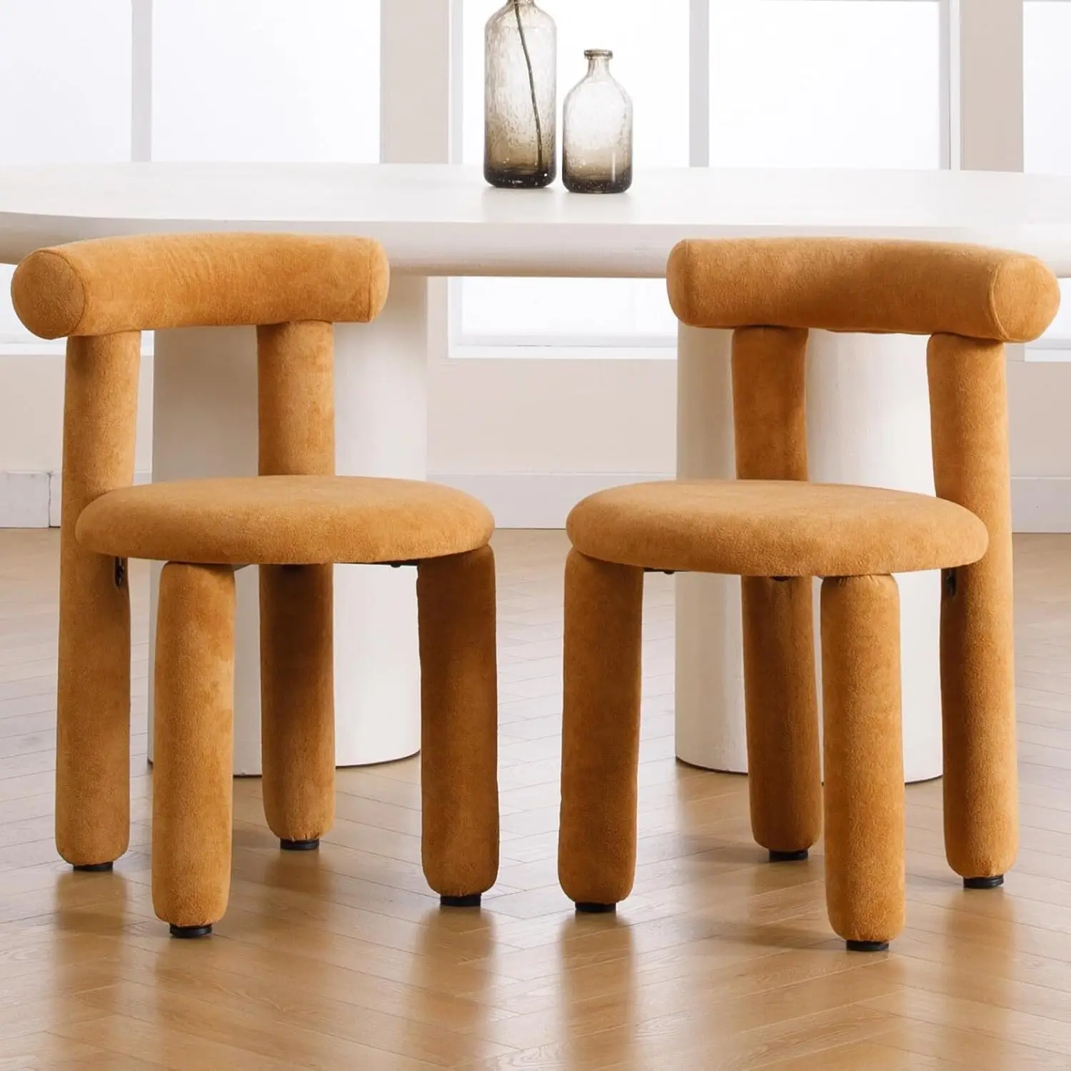 Juego de 2 sillas de comedor Boucle modernas, sillas de comedor tapizadas de barril Sherpa, sillas decorativas con respaldo abierto sin brazos, cocina Living Di