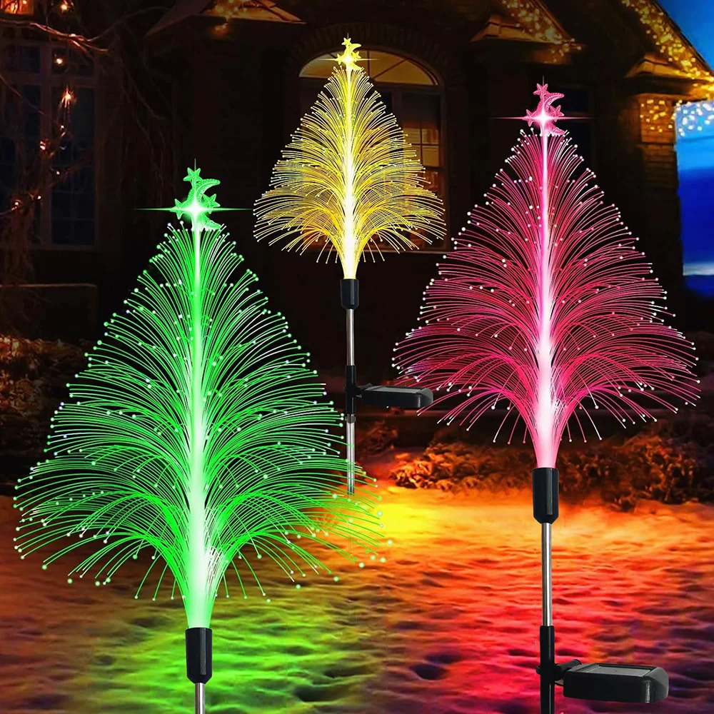 led solar fibra optica luzes de natal ao ar livre impermeavel xmas decor quintal jardim patio gramado estaca atmosfera lampada 01