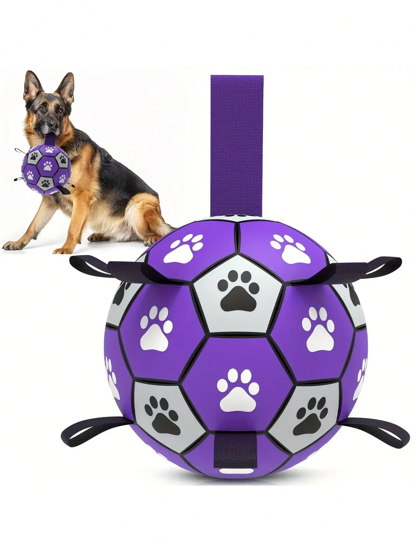 

Large Dog Ball Toy Soccer, With Woven Strap, Indoor/Outdoor Tug Of War, Purple & Black Soccer Ball, Pet Toys For Small/Medium/Large Dogs, Comes With Air Pump, Chew-Resistant Interactive Dog Ball, Suitable For All Dog Breeds, Outdoor Fetch & Tug, Traction
