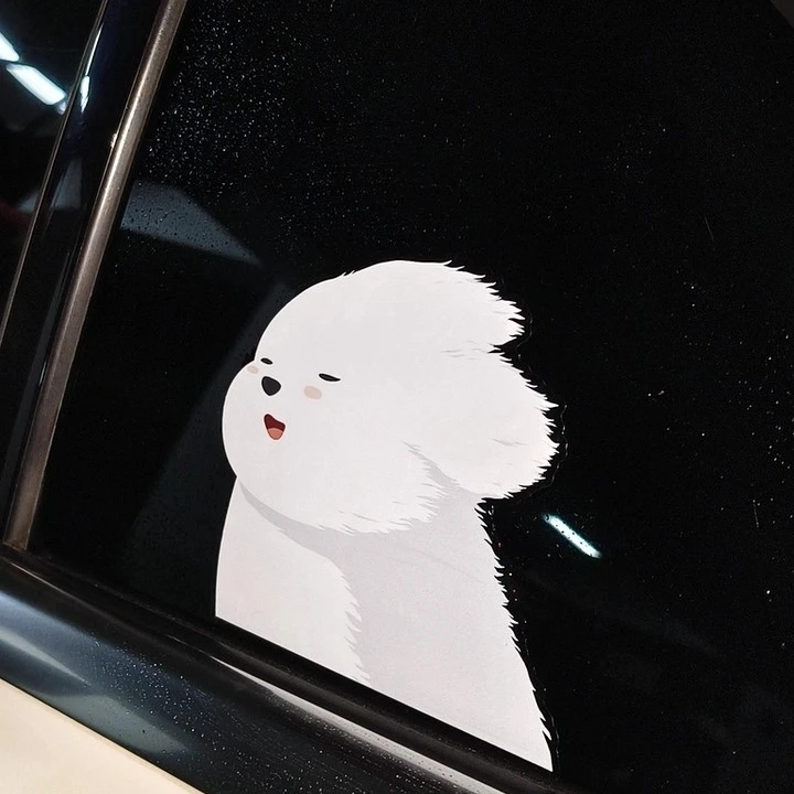 ملصق جرو أبيض صغير سعيد بيشون فريز بيبر دوج نافذة تلقائية جرافيك لتصفيف السيارة ملصق جسم السيارة #3