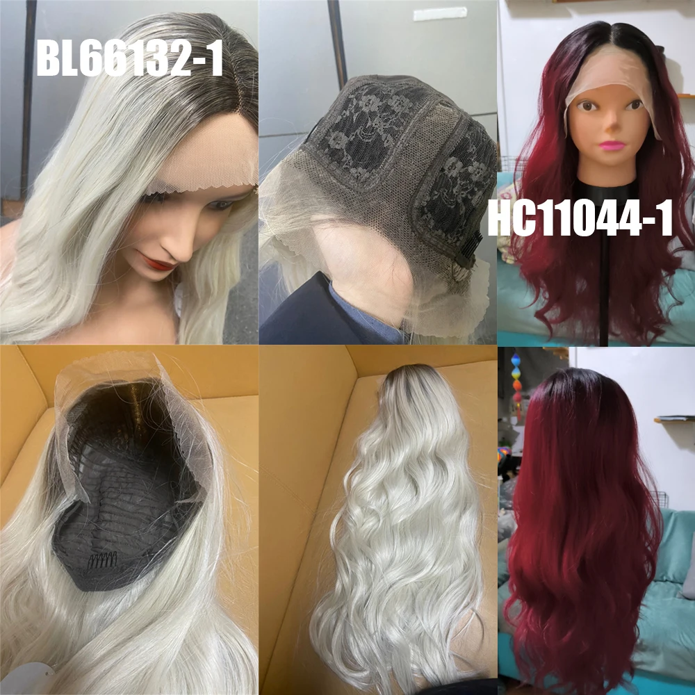 Long Wine Red Wave Lace Front Synthetic Hair Wigs for Black Women Cosplay Costume Ombre Wig Heat Resistant Middle Part Daily Use