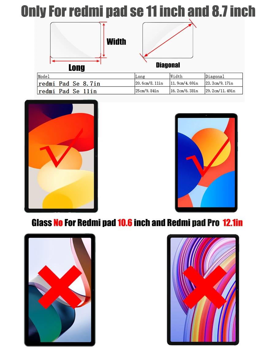 2PCS gehärtetes Glas Displayschutzfolie für Xiaomi Redmi Pad Se 11 8,7 Zoll 2023 2024 Klarglas Tablet Zubehör 9H Film – Detail 1