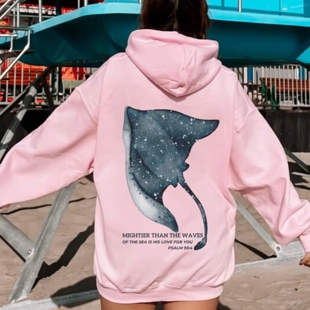 Stingray Hoodie Beachy Hoodies Coconut Girl Jesus Pullover Christian Crewneck Faith Over Fear Surf Pullover Casual Style