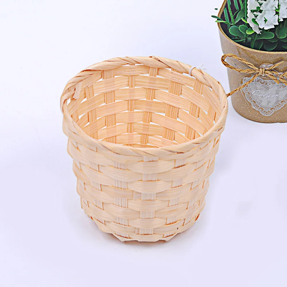 1 pz piccolo cestino Desktop finitura casa stoccaggio bambù tessitura prodotti articoli vari organizzatore scatola di piante in Rattan cestino di