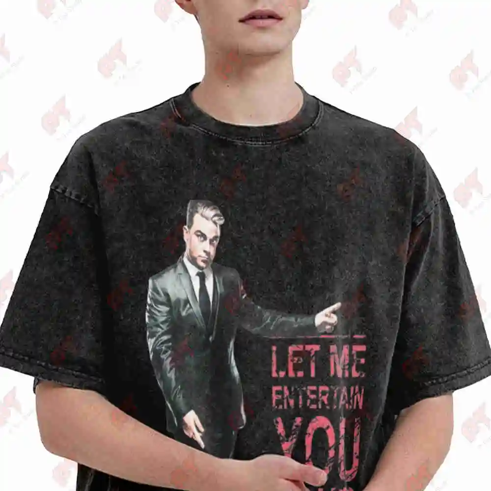 Robbie Williams Let Me Entertain You Tour 2015 Vintage Washed Tee Pure Cotton T-Shirt