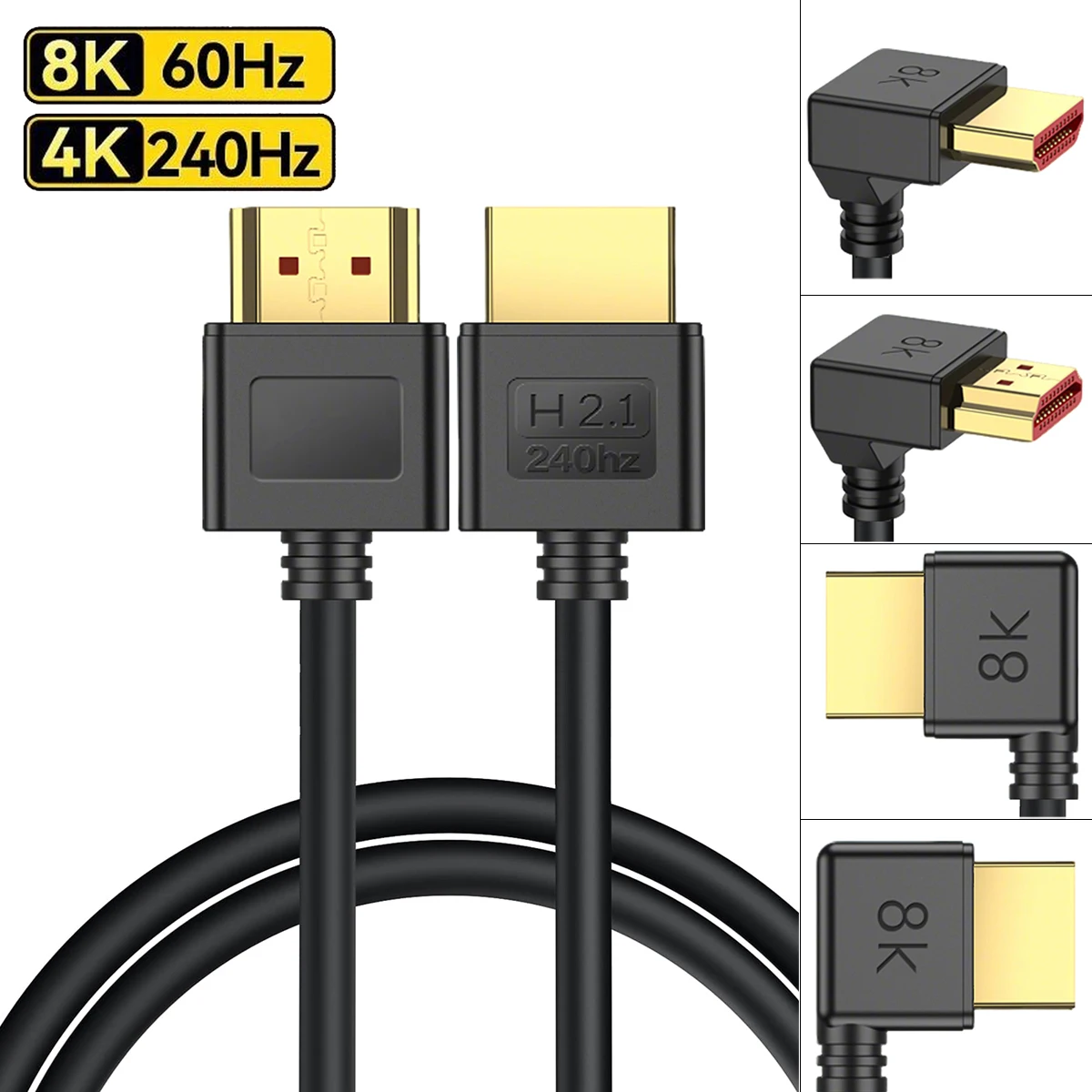 Kabel HDMI 2.1 kątowy 90 stopni góra/dół/lewo/prawo, 8K60Hz 4K144Hz 2K240Hz 48Gbps High Speed do monitora PC, gier, HDTV — zdjęcie produktu 7