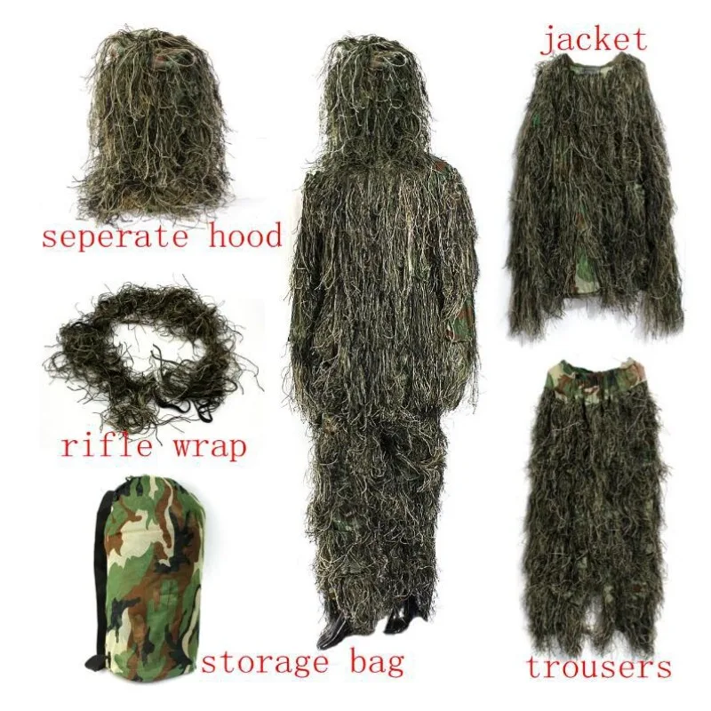 Ghillie Suit Camouflage Hunters Jacket Concealment Military Tactical Sniper Suit 5 Piece Gift Set