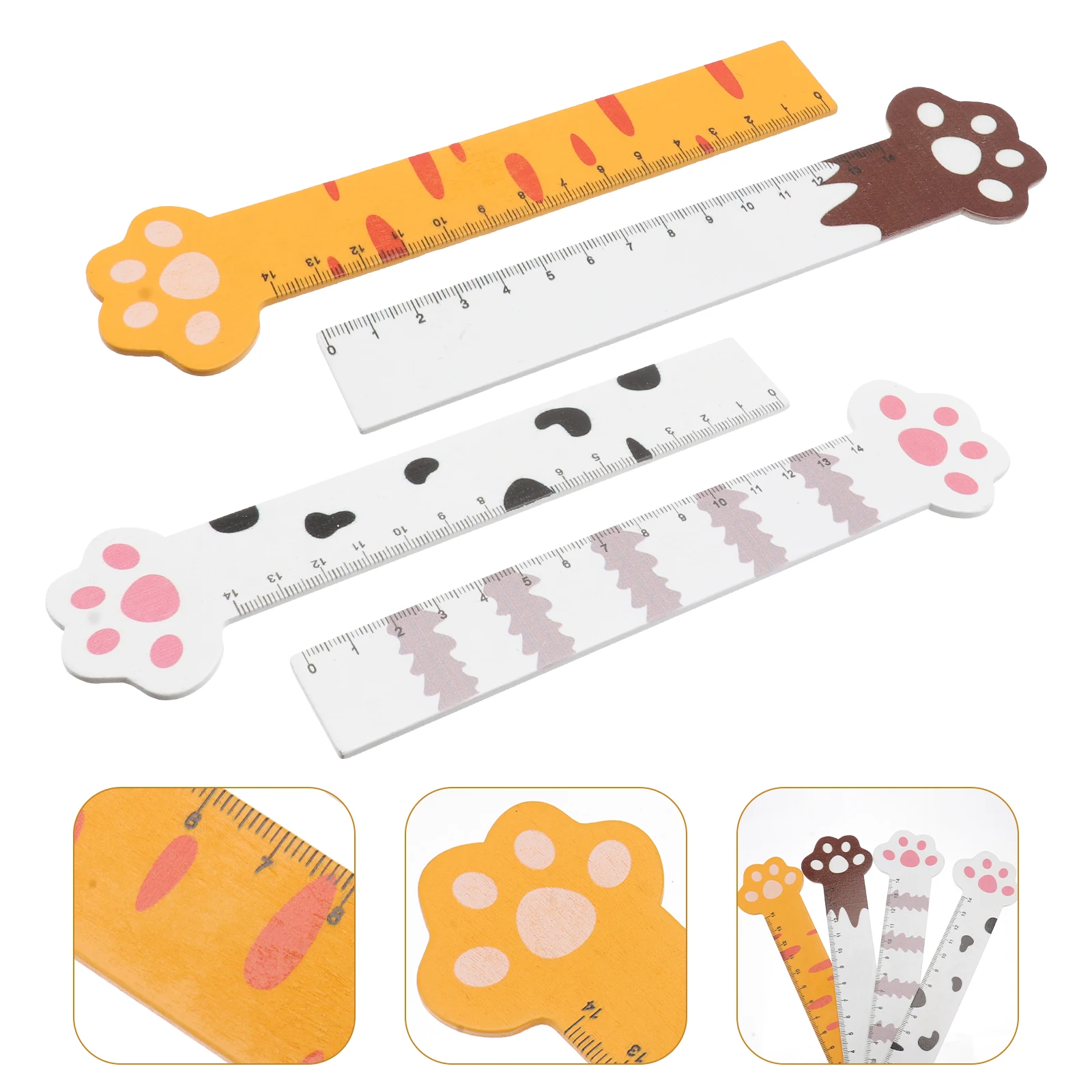 8 pcs Wooden Rulers Cartoon Cat Claw Design Measuring Scales for Kids Students School Office Factory Home Gift Idea Clear