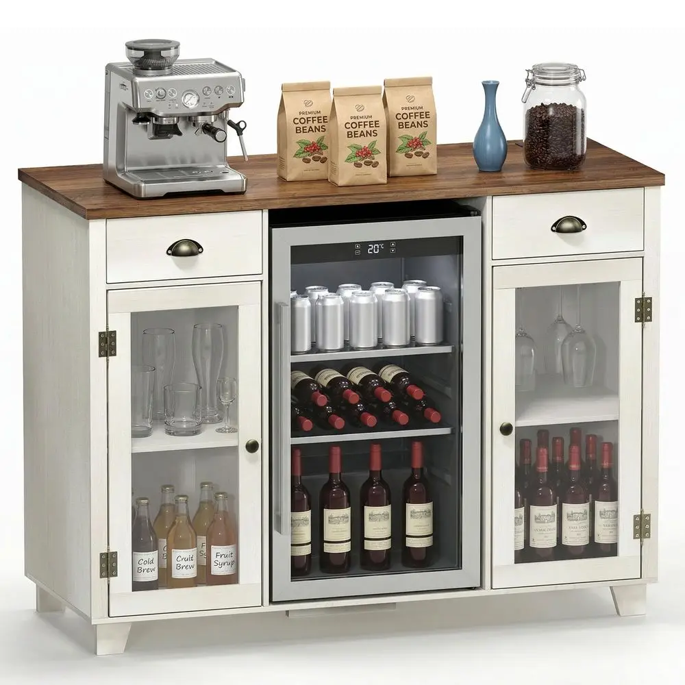

Мини-холодильник-шкаф 52 дюйма, большой кофейный бар с местом для мини-холодильника, розеткой и держателем для бокалов, барные шкафы для домашнего буфета/кабины