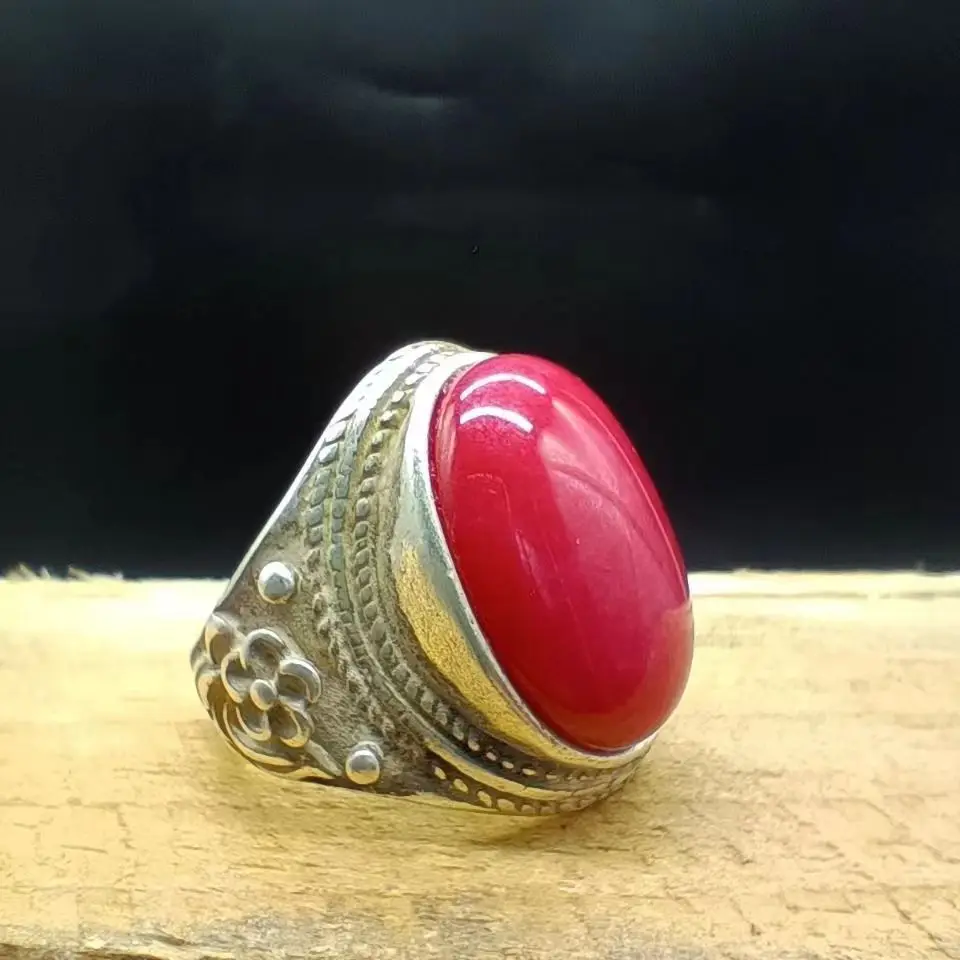 Collection Old China Tibet Silver Handmade Inlay Jade Ring Superb Ornament Gift 2